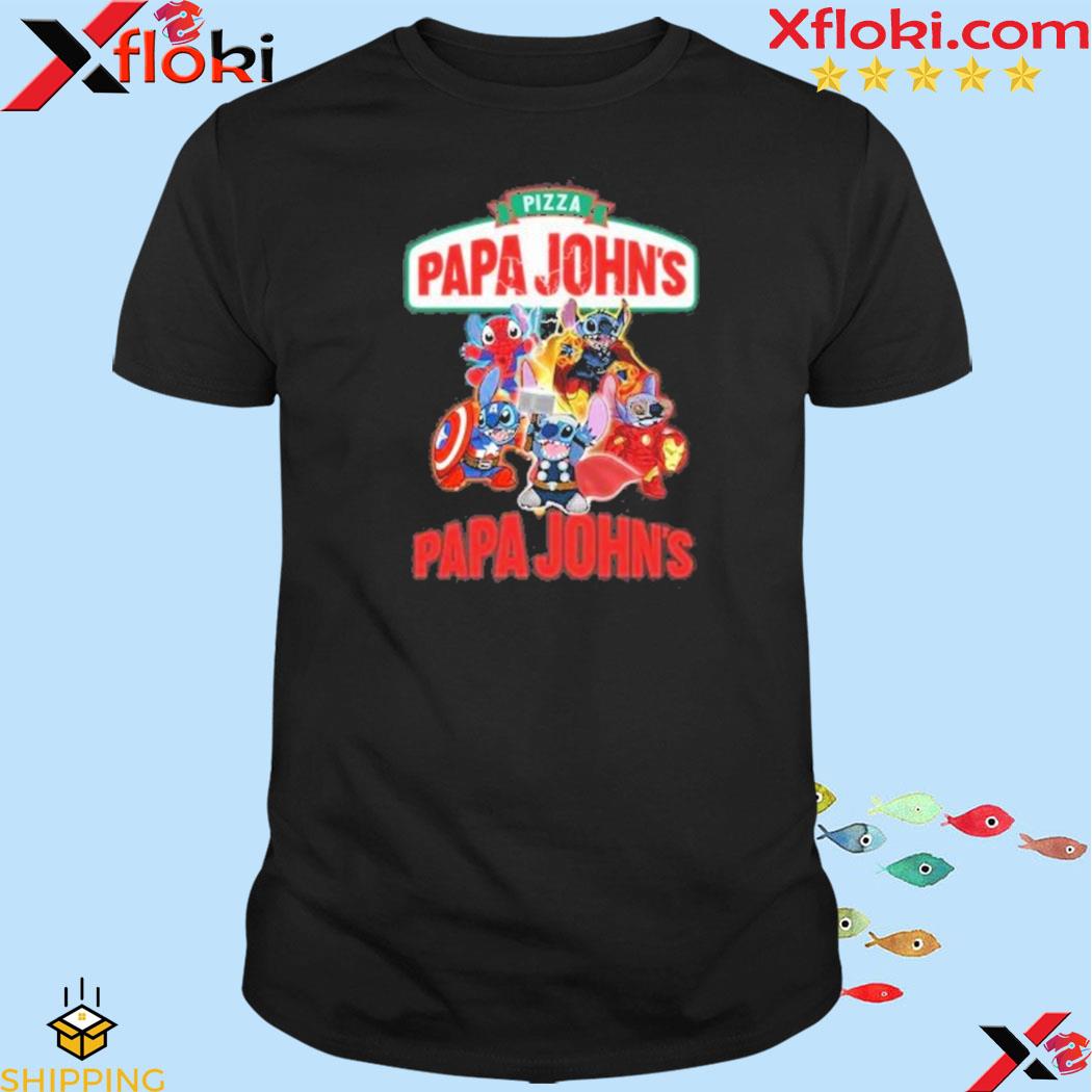 Official baby stitch avengers papa john's logo 2023 t-shirt