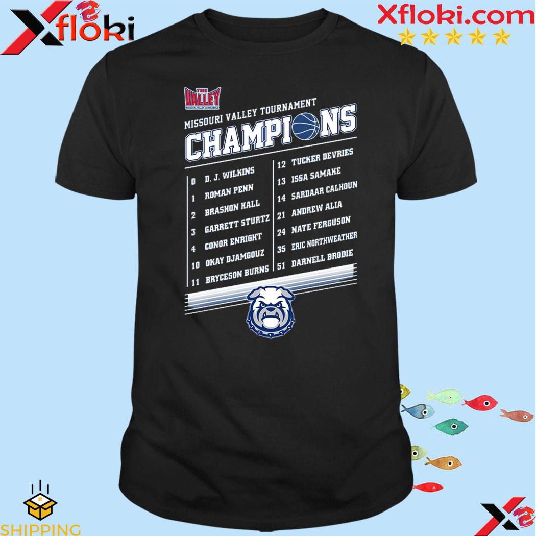 Official missourI valley tournament champions drake Bulldogs team player name shirt